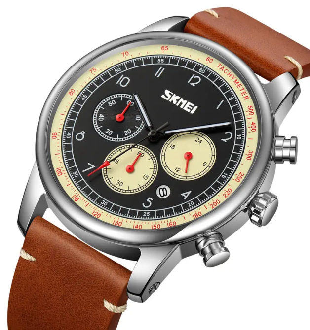 Часы наручные классические Skmei 9318 (Коричневый с бежевым циферблатом) Винница - изображение 3