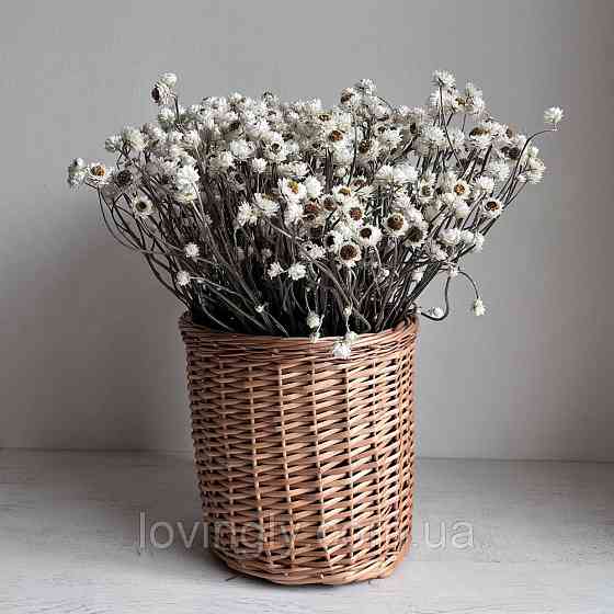 Композиция из натуральных сухоцветов в плетеной корзине высота 40см. Ирпень