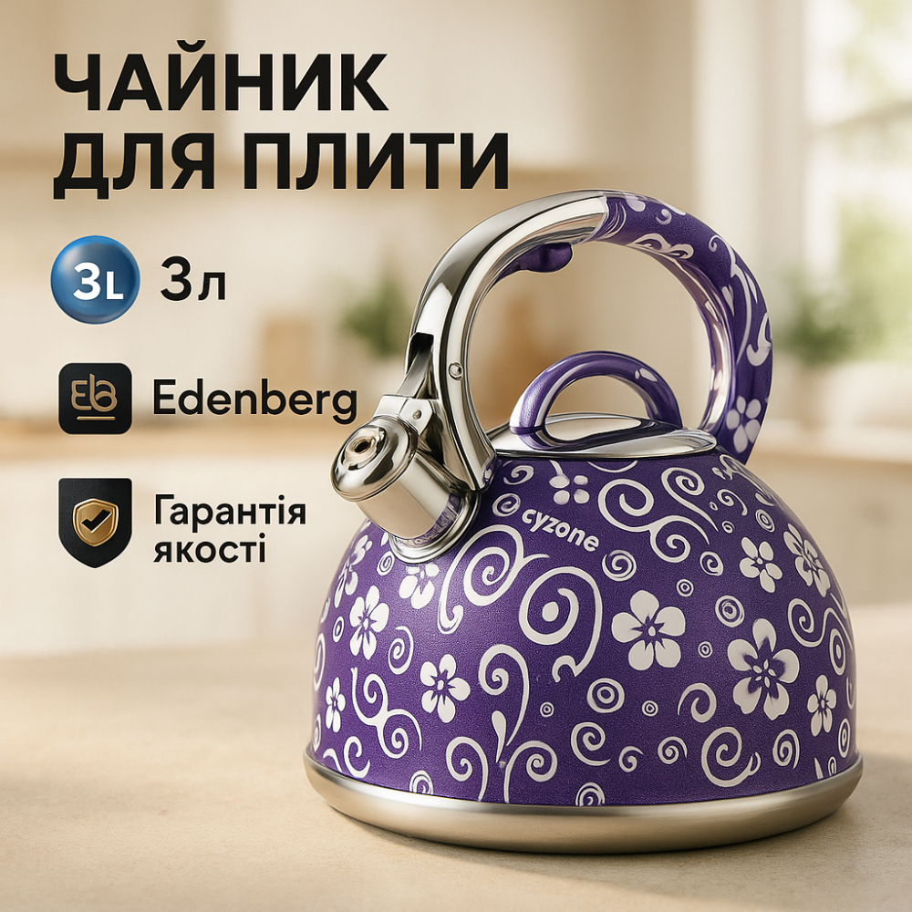 Чайник со свистком для электроплиты Edenberg EB-1959 3л, Чайник из нержавеющей стали с пищалкой IJ-17 Львов - изображение 7