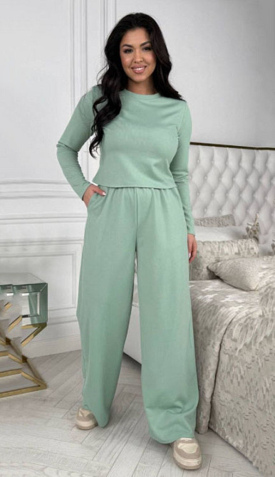 Женский костюм штаны с лонгсливом Оливковый 46/48 Харьков - изображение 2