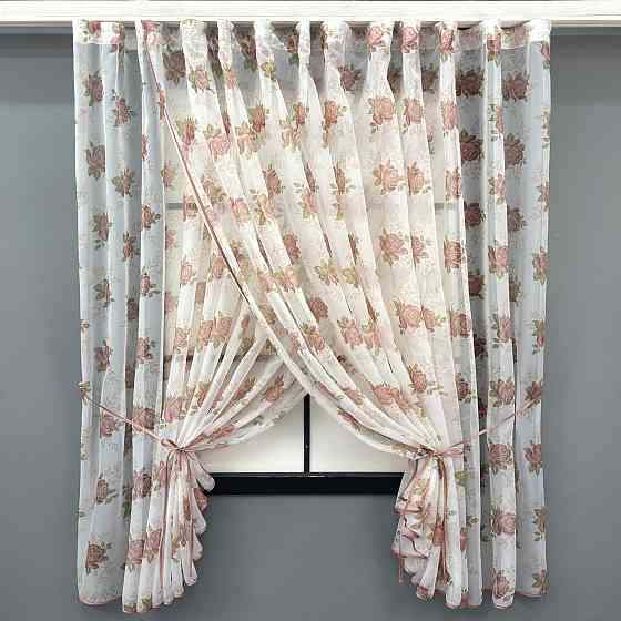 Кухонные шторки VR-Textil № 101к с подвязками Белый с пудровым 320х170 см (52-1212) Киев