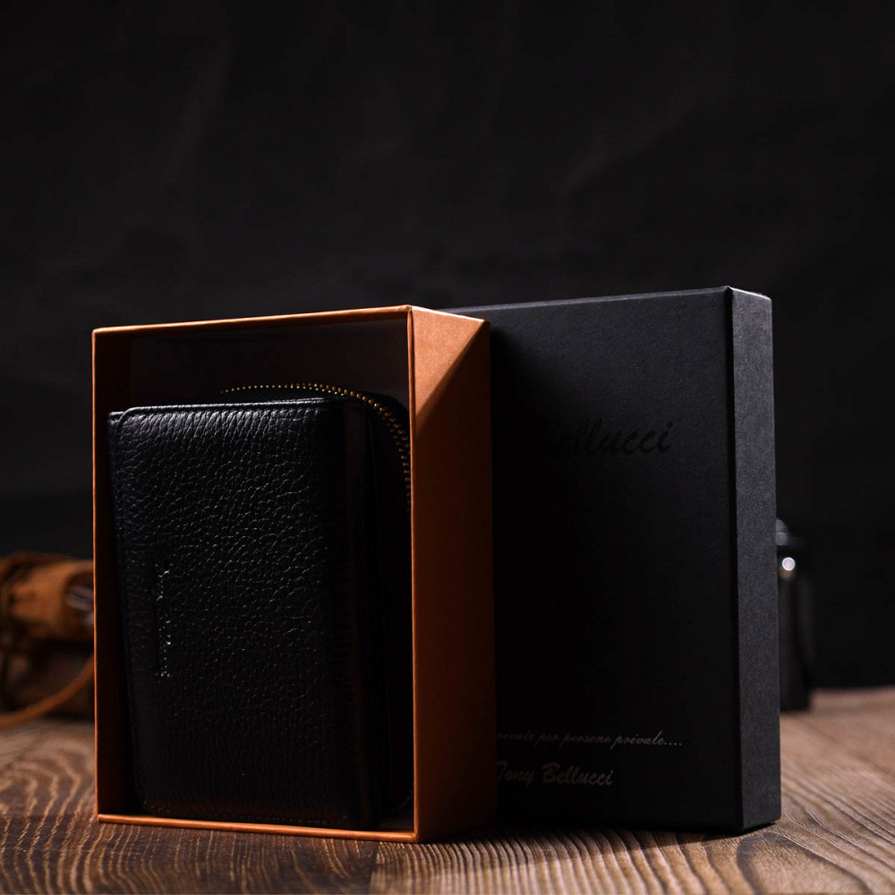 Женское портмоне в три сложения из натуральной кожи Черный (Tony Bellucci) Киев - изображение 4