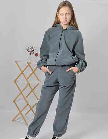 Дитячий флісовий теплий костюм на зиму (толстовка на блискавці з капюшоном + штани) Сіро-зелений 104 Кам'янець-Подільський