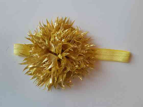 Детская красивая повязка золотистая - окружность 38-60см, цветок 9см Київ