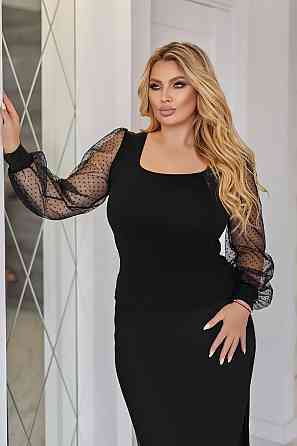 Жіноча кофточка батал з декольте та пишними рукавами з ніжної сіточки в горошок мікродайвінг 54/56 Одеса