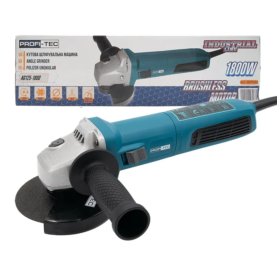 Мощная угловая шлифмашина PROFI-TEC AG125-1800 IndustrialLine : 1800Вт, диск 125мм (007088) Киев - изображение 1