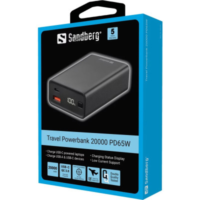 Батарея универсальная Sandberg 20000mAh, PD/65W, QC/3.0, low carrent mode, +cable 100W (420-95) Винница - изображение 3