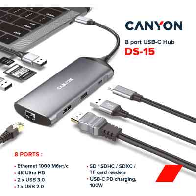 Порт-реплікатор Canyon 8-in-1 USB-C (CNS-TDS15) Вінниця