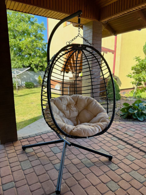 Підвісне садове крісло гойдалка (кокон / гніздо) SAN VITO з м'якою бежевою подушкою, Чорний Київ - фото 2