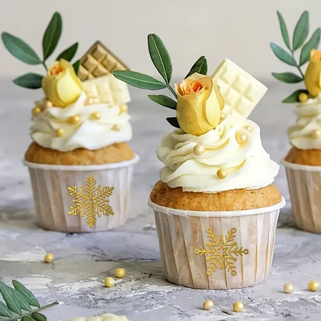 Наклейки со снежинками золотистые на рулоне – набор 100 шт Киев - изображение 3