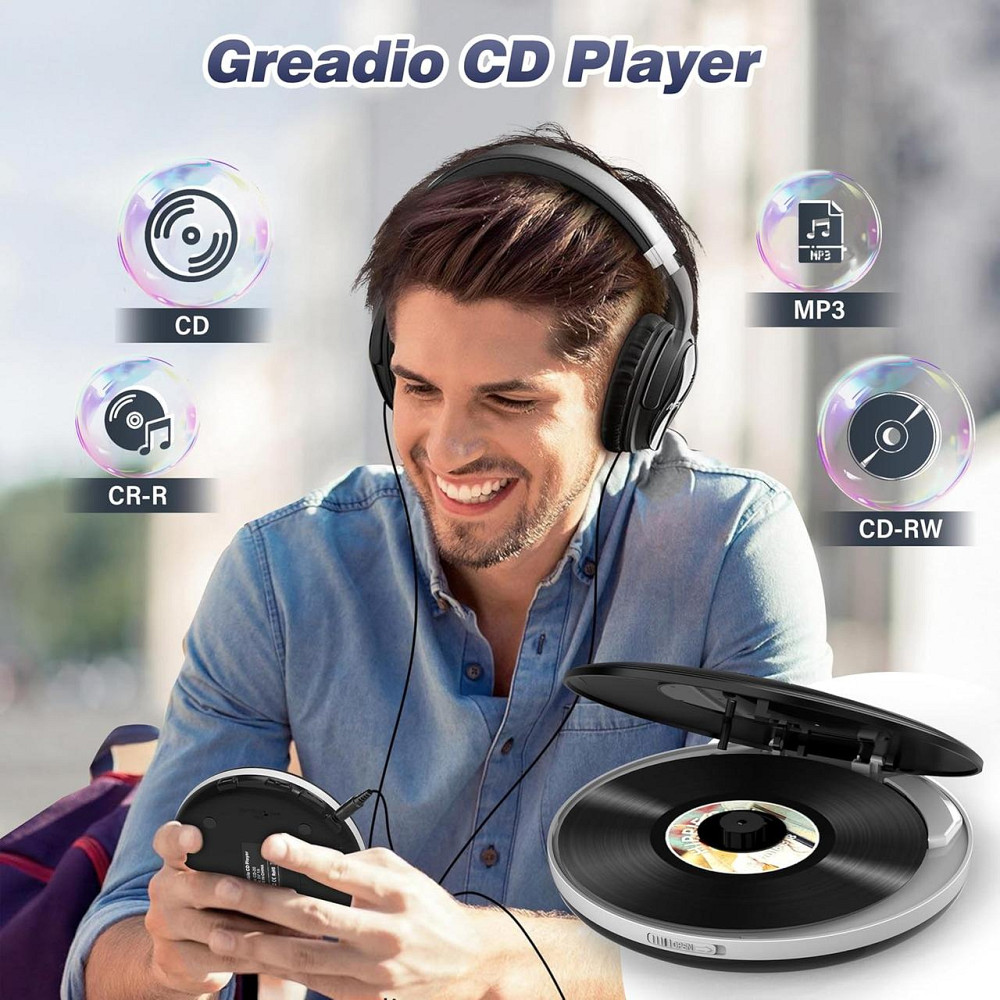 Портативний CD-програвач Greadio із захистом від пропусків та 4 еквалайзерами, виходом для TF-карти/AUX та дисплеєм Дніпро - фото 7