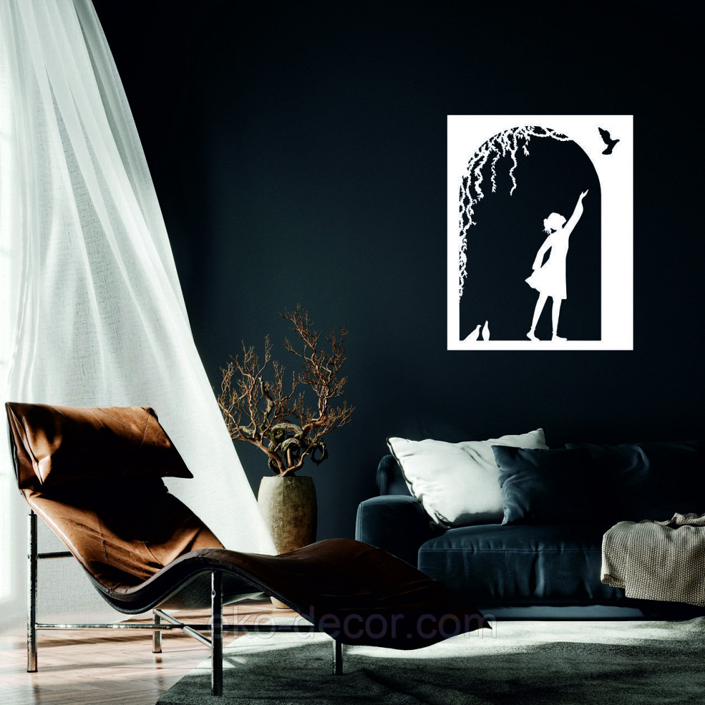 Декоративне настінне Панно «Дівчинка та голуб» Декор на стіну 110*86 см, Білий Київ - фото 1