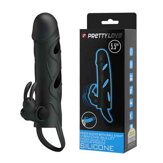Насадка на член - Pretty Love Penis Sleeve With Ball Strap 5.5" Black Sex Aura Київ