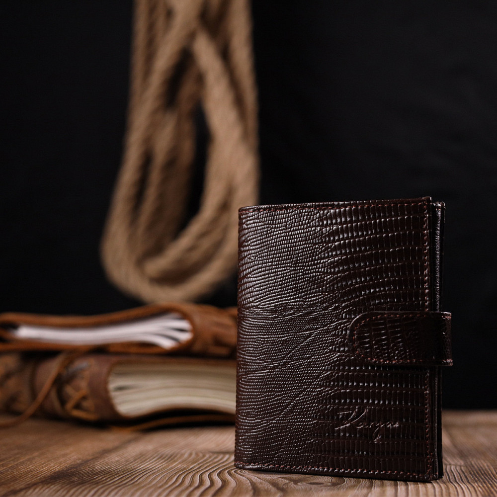 Надежный мужской кошелек из фактурной кожи KARYA 21039 Коричневый Киев - изображение 9