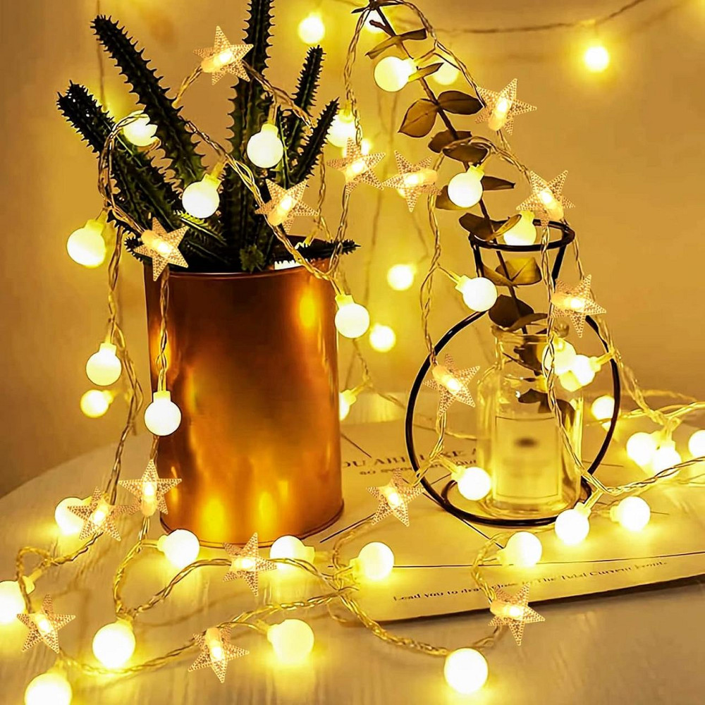 Світлодіодна гірлянда кульки та зірки AWFLTO 15 м, 120 LED, 8 режимів, пульт, водостійка, для вулиці та дому Київ - фото 1