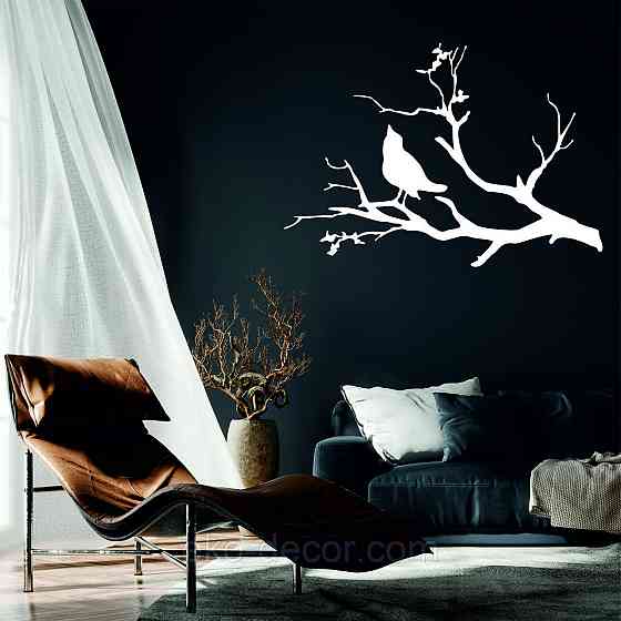 Декоративное настенное Панно «Птичка на ветке», Декор на стену 90*63 см, Белый Киев