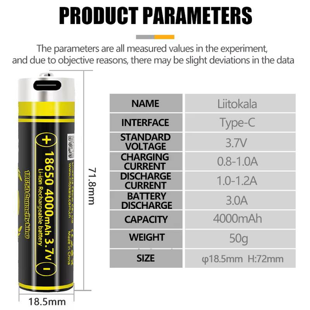 Акумулятор 18650 LiitoKala 4000mAh 3.7V Li-ion KING4000 Type-C Київ - фото 4
