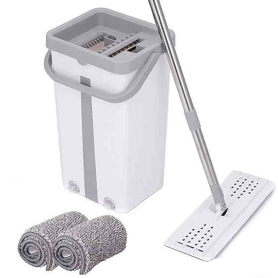 Швабра с ведром 11л с отжимом + 2 насадки, Cleaning Mop, Серая / Комплект для уборки швабра лентяйка и ведро Киев