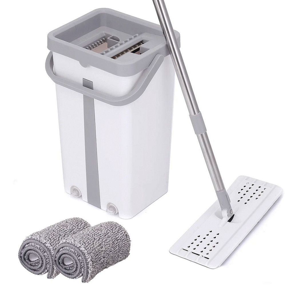 Швабра с ведром 11л с отжимом + 2 насадки, Cleaning Mop, Серая / Комплект для уборки швабра лентяйка и ведро Киев - изображение 3
