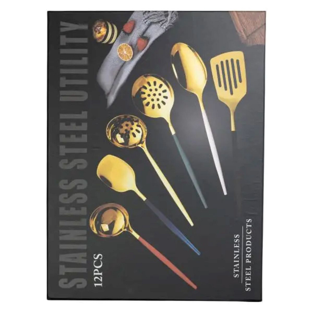 Набір кухонного приладдя 12 предметів столові прилади з нержавіючої сталі Золото з чорним HP-20-22 Коломия - фото 6
