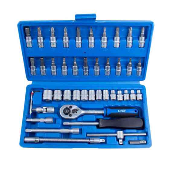 Набір інструменту 1/4" 46 шт, 4-14 мм з тріщ., подовжує., кардан, отв.-вороток, біти Мукачево