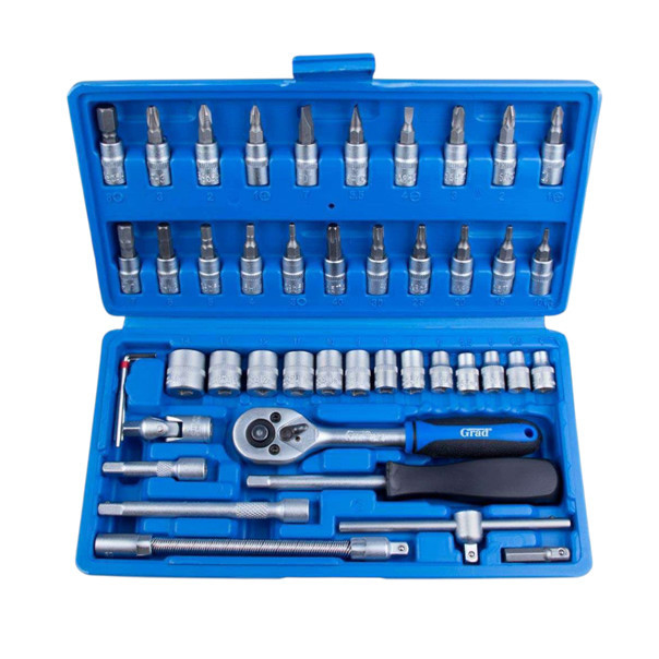 Набір інструменту 1/4" 46 шт, 4-14 мм з тріщ., подовжує., кардан, отв.-вороток, біти Мукачево - фото 2