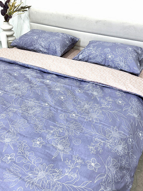 Ecotton Комплект постільної білизни Ecotton двоспальний Євро 210х220 см сатин Квіти синій (рис. Коломия - фото 1