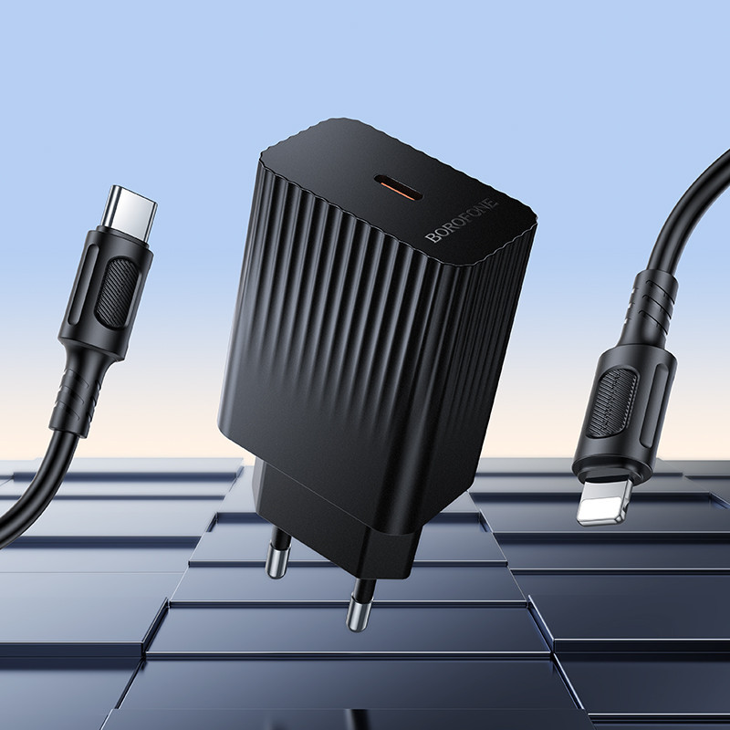 Мережевий зарядний пристрій з кабелем BOROFONE BAS75A Source single port PD30W charger set (C to iP) (EU) Black Одеса - фото 4