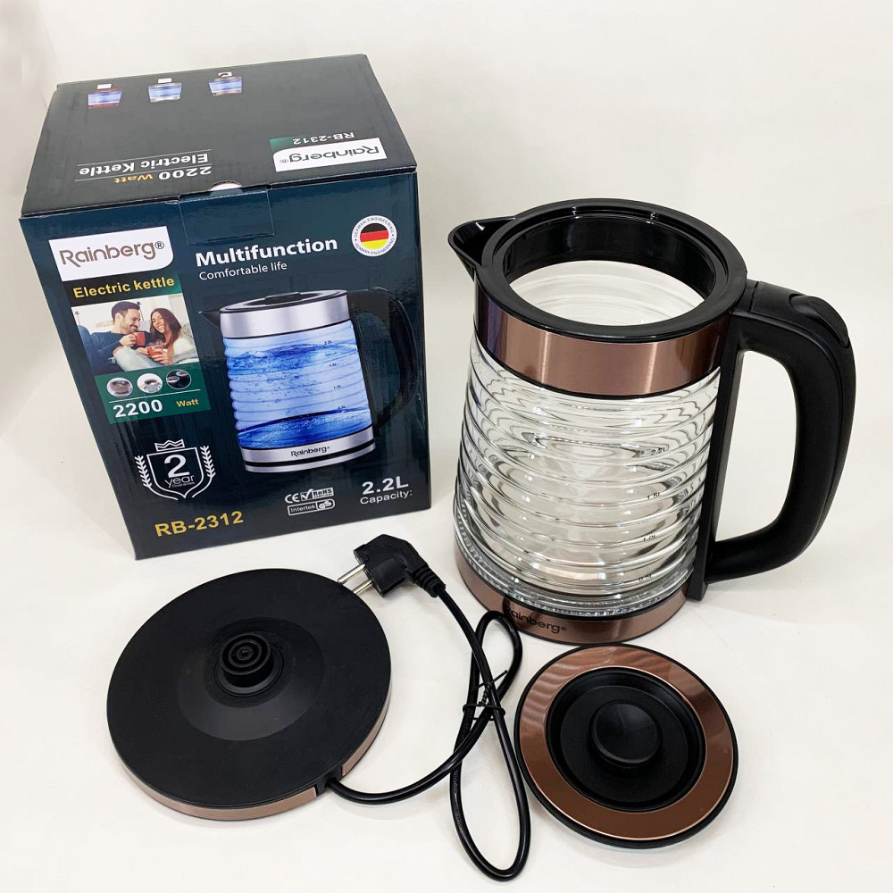 Красивый стеклянный чайник, Безшумный электрочайник, Современный электрочайник стеклянный GP-56 Львов - изображение 3