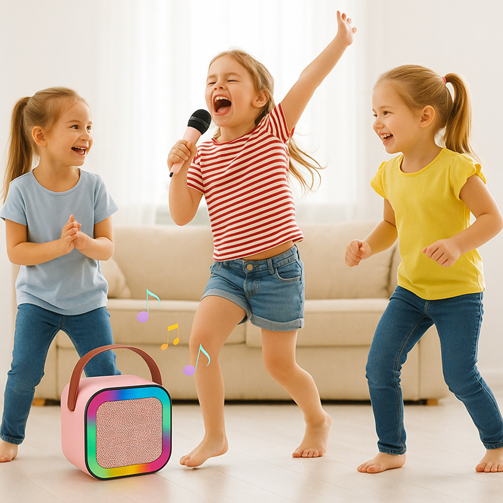 Дитяче караоке + 2 мікрофони, К12 Рожевий / Блютуз колонка з RGB підсвіткою / Бездротове міні-караоке Київ - фото 4