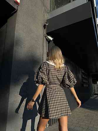 Жіноча стильна сукня у клітинку з білим коміром турецька байка Одеса