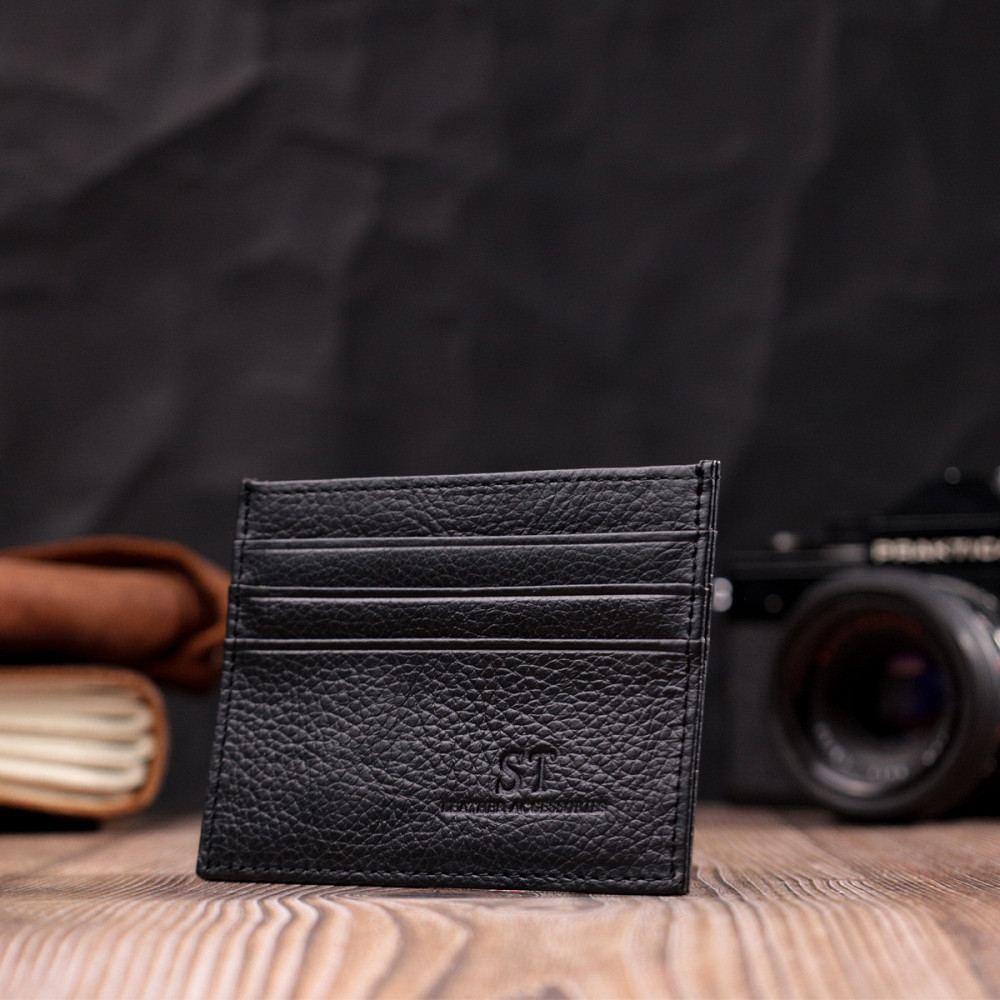 Стильний кард-кейс із натуральної шкіри ST Leather 22447 Чорний Київ - фото 3