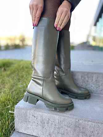 Чоботи жіночі GREMMY хакі натуральна шкіра зима висота 37 см (4860) Коломия