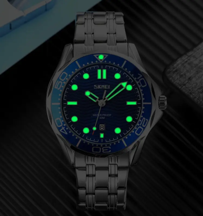 Чоловічий класичний годинник Skmei 9276 (Сріблястий з синім циферблатом) Київ