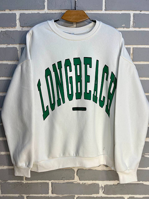 Свитшот женский Quzen 488 надпись впереди long beach флис утепленный белый, белый, S Киев - изображение 9