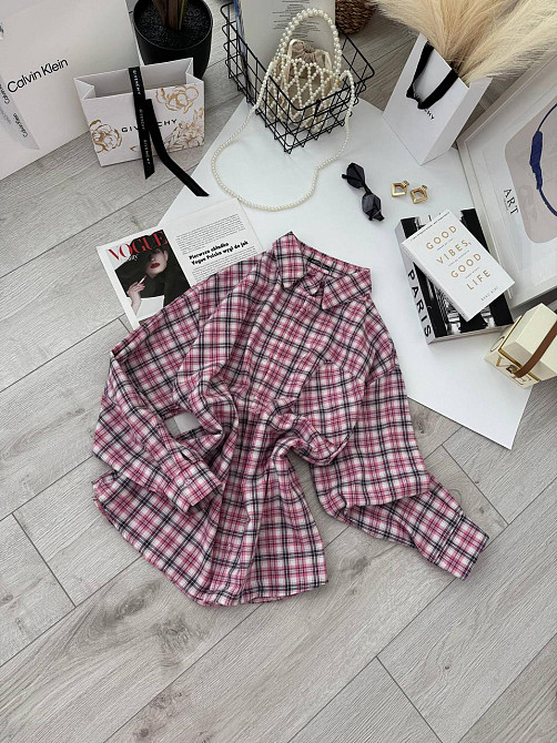 Жіноча базова сорочка оверсайз у карту Рожевий Одеса - фото 6