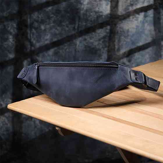 Чоловіча зручна бананка з натуральної вінтажної шкіри Синій (SHVIGEL) Київ