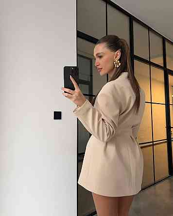 Женское стильное мини платье-жакет турецкая костюмка Бежевый, 46/48 Одесса