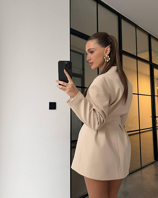 Женское стильное мини платье-жакет турецкая костюмка Бежевый, 46/48 Одесса - изображение 3