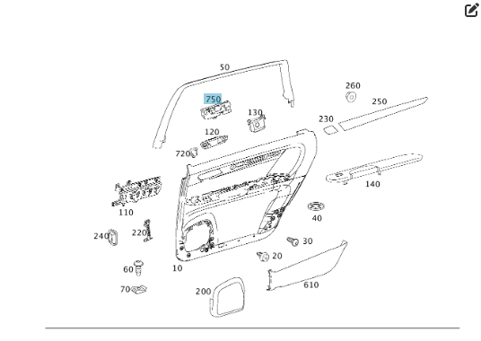 Mercedes-Benz  A2517600461 Внутрішня ручка відкриття задніх правих дверей R-class short W251 R-class long V251 Одеса