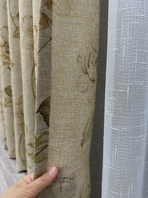 Комплект штор VR-Textil Лен Прованс 150х270 2шт и Тюль 600х270 2080ш-115т Коричневый с белым 71-215/5 Киев - изображение 5