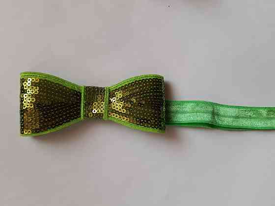 Пов'язка дитяча салатова з паєтками - бант близько 10см, окружність 36-48см Київ