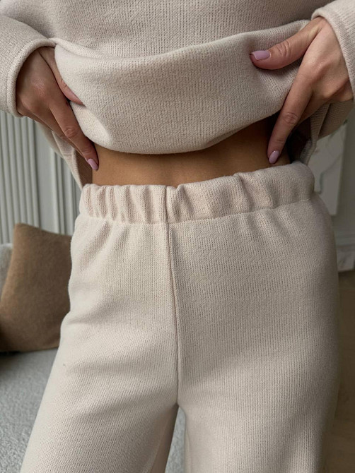 Жіночий базовий костюм-двійка: светр і штани турецьке в'язання Бежевий, 48/52 Одеса - фото 4