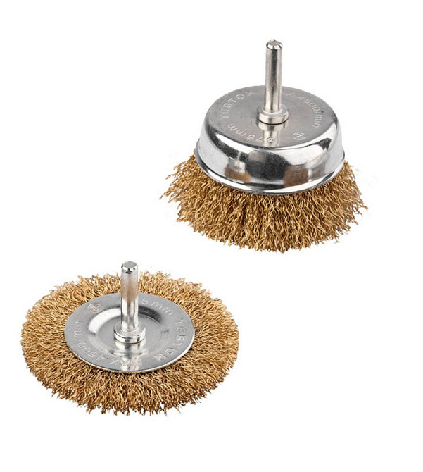 MASTERTOOL Набір щіток MASTERTOOL 2 шт - торцева/дискова зі стрижнем ¼" Ø 75/100 мм з латунован Киев - изображение 2