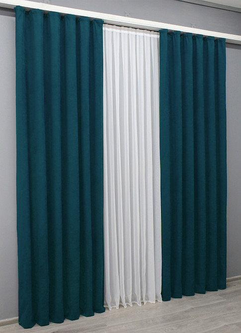 Комплект готовых штор VR-Textil Микровелюр Petek № 1494ш Изумрудный 150х270 см 2 шт (33-1032) Киев - изображение 4