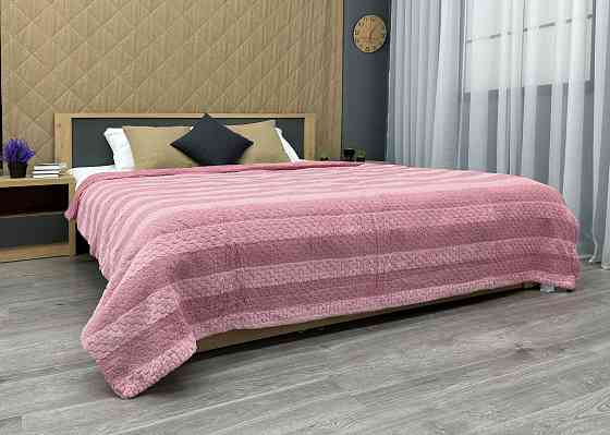 Плед 200х230 см (+-10см) Рогожка на овчині "Тедді" колір рожевий (87-297) Київ