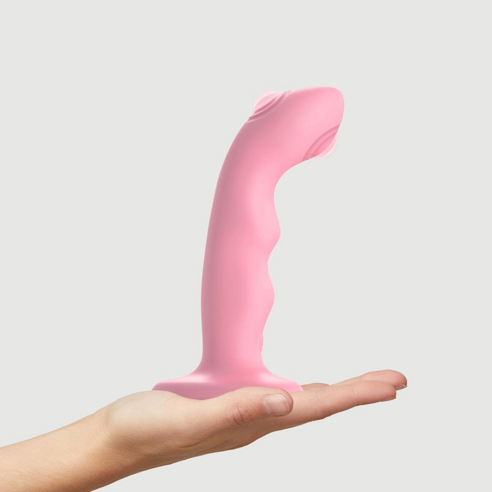 Насадка для страпона з подвійною точковою пульсацією Strap-On-Me TAPPING DILDO WAVE – CORAL PINK, М Sex Aura Київ - фото 4