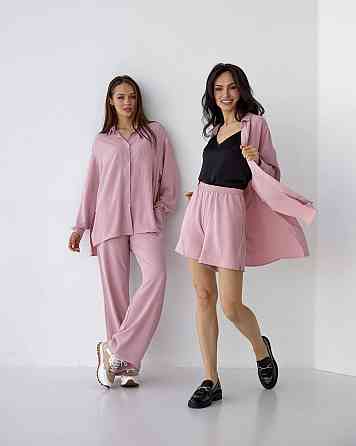 Костюм-трійка жіночий літній креп-жатка Рожевий XS-S Харків