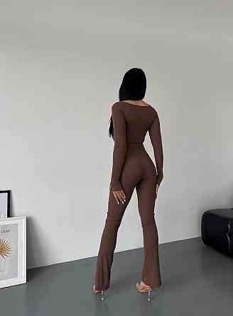Жіночий стильний повсякденний комбінезон, щільний рубчик трикотаж. Шоколад, 46/48 Одеса
