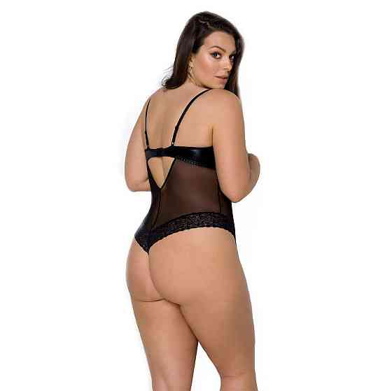 Боди Passion Exclusive NORTH BODY 4XL/5XL black, открытая грудь, с доступом, винил и кружева Sex Aura Киев